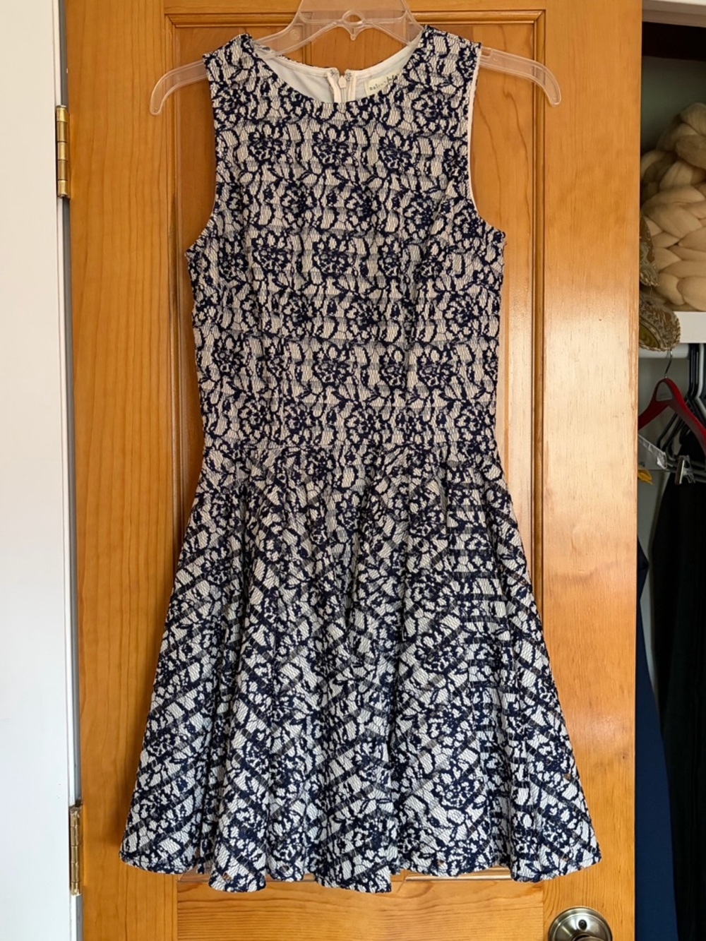 Maison Jules Navy and White Lace Fit-and-Flare Mini Dress